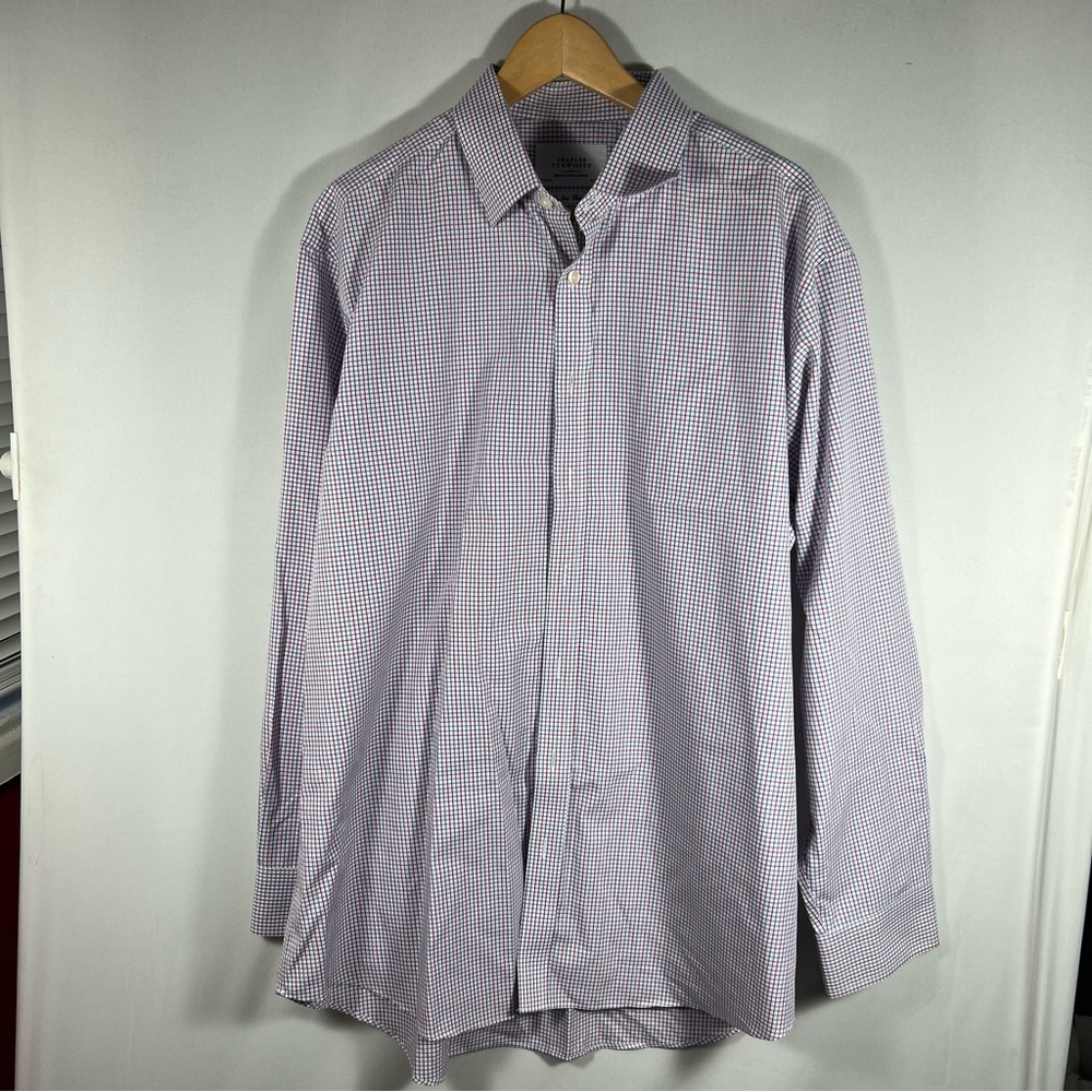 Charles Tyrwhitt Red, Blue and White Micro-Check Button-Down Shirt classic fit